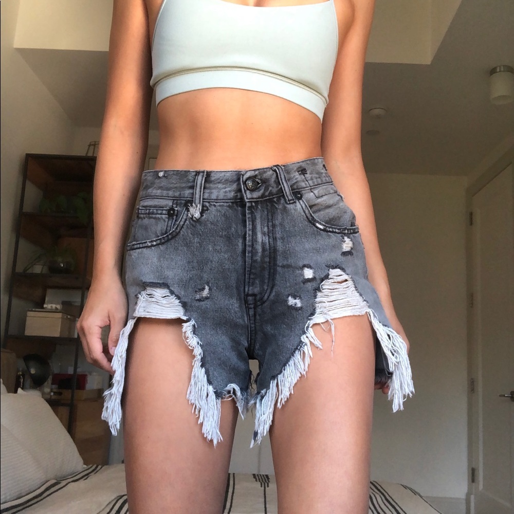 R13 black denim shorts